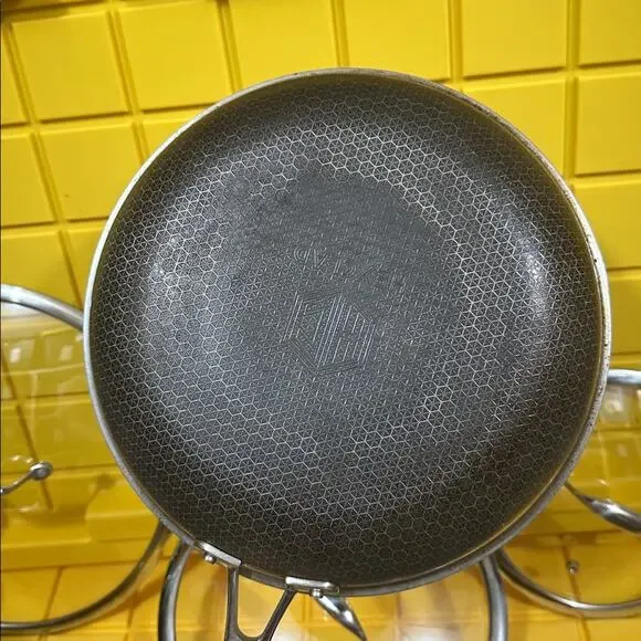 HEXCLAD Hybrid 7 Piece Nonstick Stainless Steel Frying Pan Set 8 10 12" Lids Wok - Picture 9 of 11